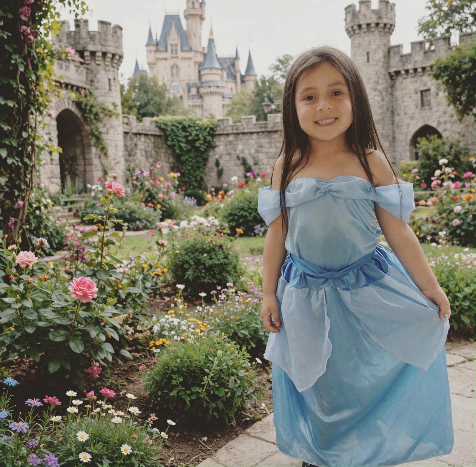 Maia de niña vestida de princesa